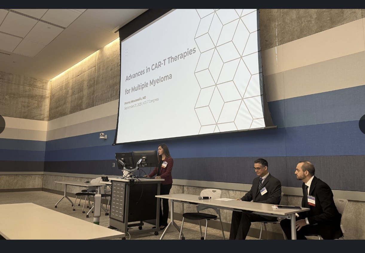Dr. Mewawalla presenting Advances in CAR T-cell Therapy for Multiple Myeloma at the ICE-T Congress