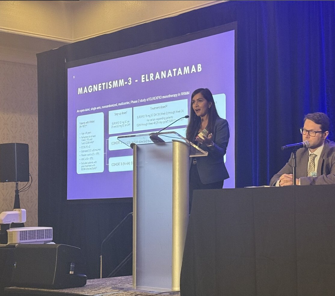 Dr. Mewawalla presenting MAGNETISMM-3 (elranatamab) data at a cell effector therapy congress